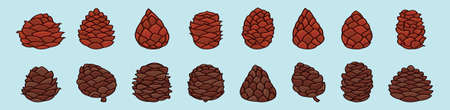 set of pine cones modern cartoon icon design template with various models. vector illustration isolated on blue backgroundのイラスト素材