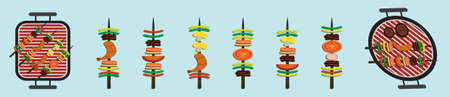 set of brochette cartoon icon design template with various models. vector illustration isolated on blue backgroundのイラスト素材