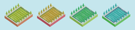 set of football and soccer sport field isometric cartoon icon design template with various models. vector illustration isolated on blue backgroundのイラスト素材