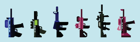 set of gun cartoon icon design template with various models. vector illustration isolated on blue backgroundのイラスト素材
