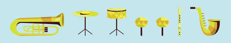 set of musical instrument cartoon icon design template with various models. vector illustration isolated on blue backgroundのイラスト素材
