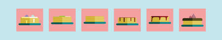 set of pancakes cartoon icon design template with various models. vector illustration isolated on blue backgroundのイラスト素材
