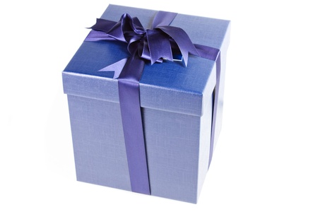 blue present box on a white backgroundの写真素材