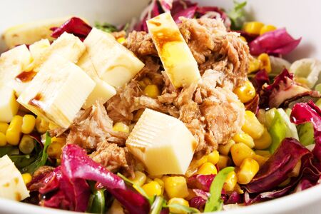 fresh salad with tuna, mais, arugulaの写真素材