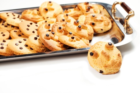 chocolate cookies on a white backgroundの写真素材