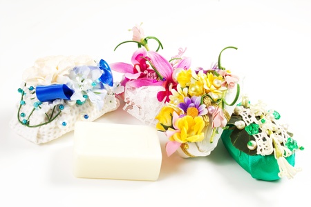 wrapped soap on a white backgroundの写真素材