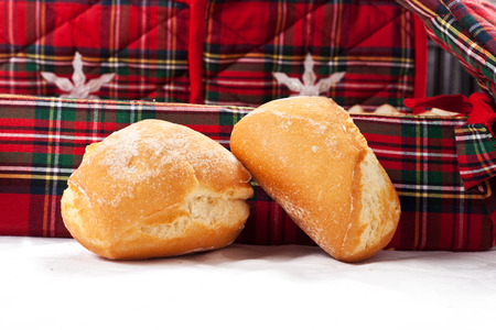 bread in a basket for christmas on a white background