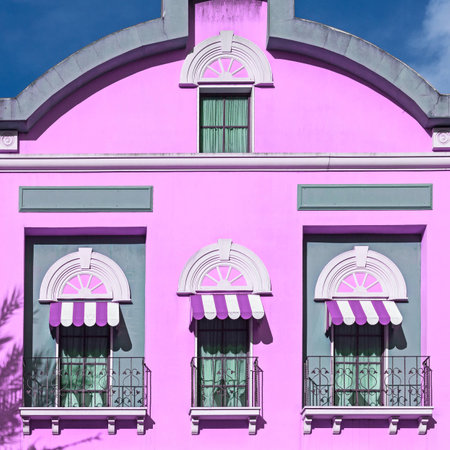 Facade of a picturesque building, Three balconiesの写真素材