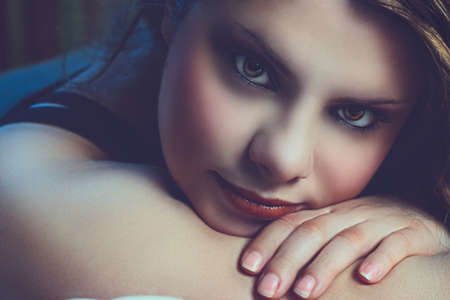 Eye of the girl in the foregroundの写真素材