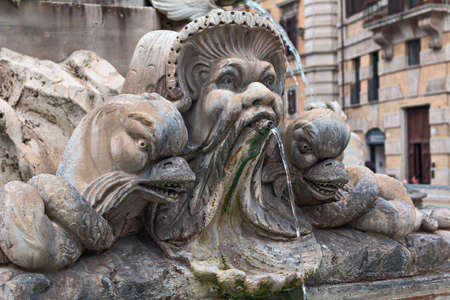 detail of the fountain in Piazza della Rotonda in Romeの写真素材