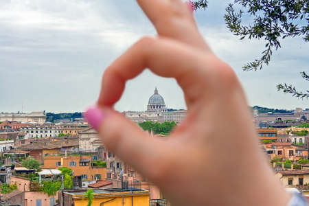 landscape of rome with handの写真素材