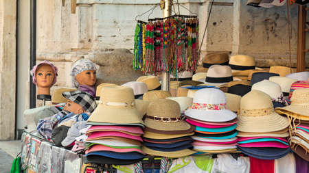 stall of hats on the roadの写真素材