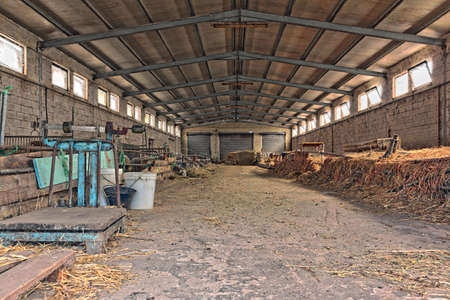 sheep barn with strawの写真素材