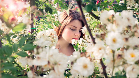 woman in flowersの写真素材