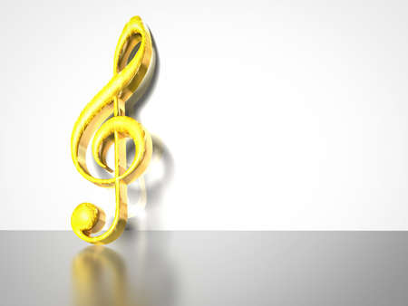 3D illustration of gold treble clefの写真素材