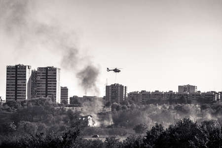 burned urban landscape in black and whiteの写真素材