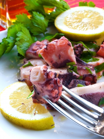octopus salad with olive oil,lemon and parsleyの写真素材