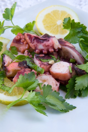 octopus salad with olive oil,lemon and parsleyの写真素材