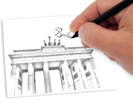 artist drawing landscape of berlinの写真素材