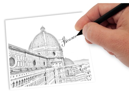 artist drawing florence italyの写真素材