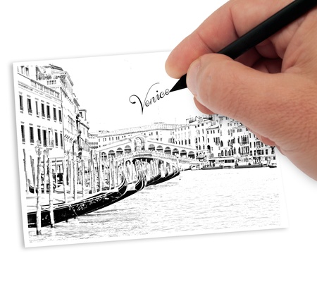 artist drawing landscape of veniceの写真素材