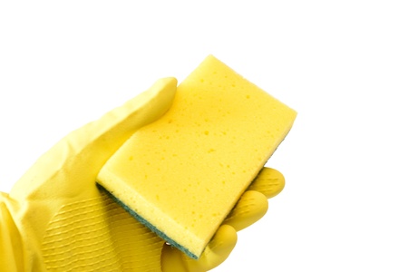 glove and double sided abrasive spongeの写真素材
