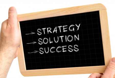 blackboard in the hands concept of business planningの写真素材