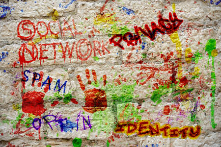 murales concept  various text spray varnish social network termsの写真素材