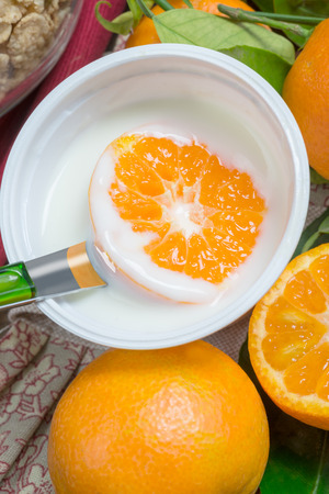 low-fat plain yogurt creamy orange flavorの写真素材