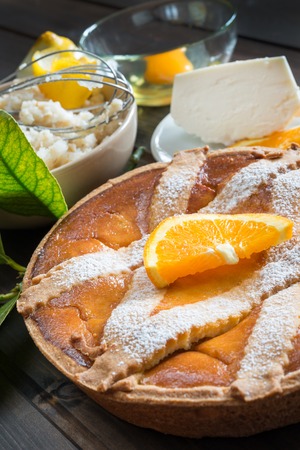 sweet and soft  typical neapolitan pastry called pastieraの写真素材
