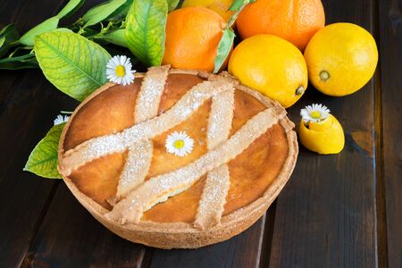 sweet and soft  typical neapolitan pastry called pastieraの写真素材
