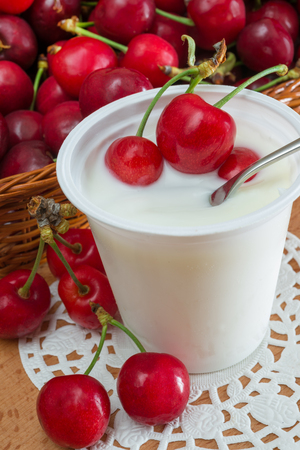 low-fat plain yogurt creamy cherries flavorの写真素材