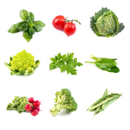 mix of fresh raw vegetables on whiteの写真素材