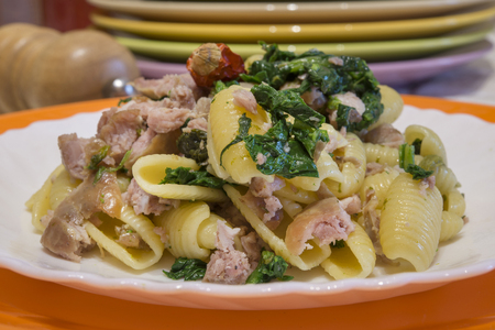 pasta little dumpling gnocchi salsicce e friarielli neapolitan foodの写真素材
