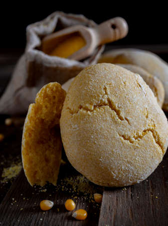homemade fluffy buns with corn flour cooked in the ovenの写真素材