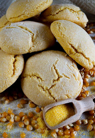 homemade fluffy buns with corn flour cooked in the ovenの写真素材