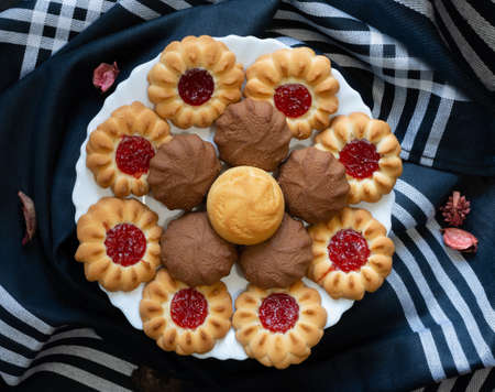 Sweet dried cookies with jam ideal for tea