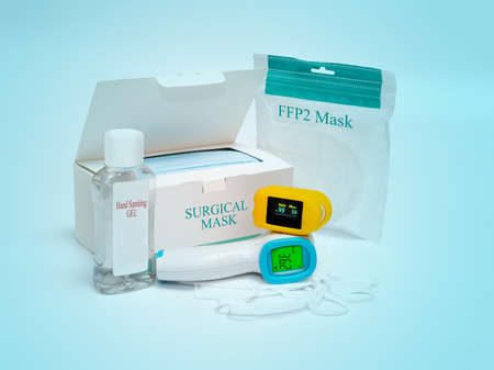 Personal protective equipment against the Coronavirus Covid 19, masks, oximeter, thermoscanner,...