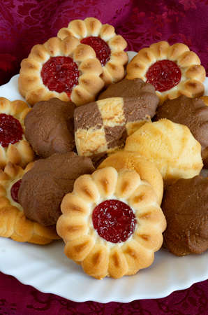 Sweet dried cookies with jam ideal for tea all focusの写真素材