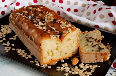 soft sweethomemade bread with oats and chocolate dropsの写真素材