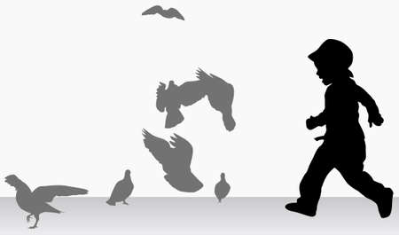 Boy with pigeonsのイラスト素材