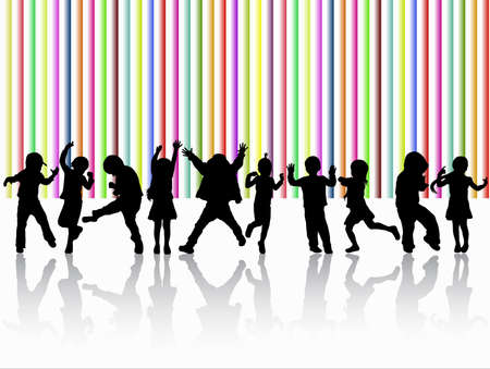 dancing children silhouettesのイラスト素材
