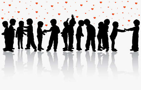 dancing children silhouettesのイラスト素材