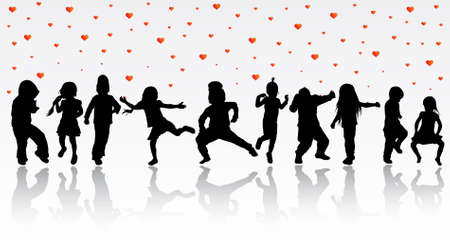 dancing children silhouettesのイラスト素材