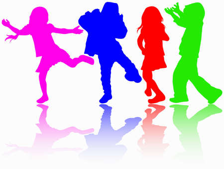 Dancing children silhouettesのイラスト素材