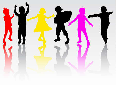 Happy children silhouettesのイラスト素材