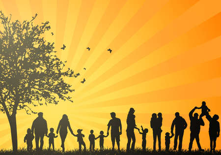 Big family silhouettesのイラスト素材