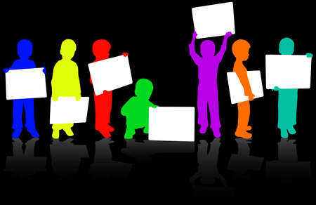 Boy silhouette with bannerのイラスト素材