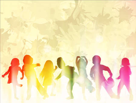 Dancing children silhouettesのイラスト素材