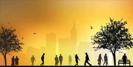 People walking silhouettesのイラスト素材